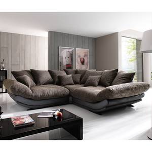 Ecksofa Tender Kunstleder Schwarz/Stoff  Braun meliert