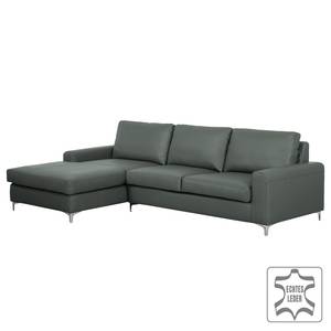 Ecksofa Titan Echtleder Anthrazit - Longchair davorstehend links