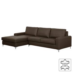 Ecksofa Titan Echtleder Dunkelbraun - Longchair davorstehend links