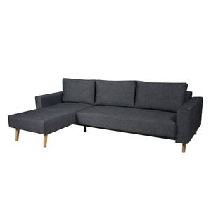 Ecksofa Topas (mit Schlaffunktion) Webstoff - Stoff Parsa: Grau-Schwarz - Longchair davorstehend links