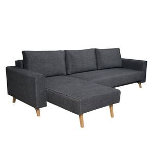 Ecksofa Topas (mit Schlaffunktion) Webstoff - Stoff Parsa: Grau-Schwarz - Longchair davorstehend links