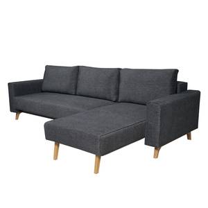 Ecksofa Topas (mit Schlaffunktion) Webstoff - Stoff Parsa: Grau-Schwarz - Longchair davorstehend rechts