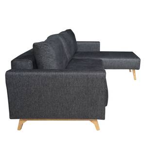 Canapé d'angle Topas Avec fonction couchage - Tissu - Tissu Parsa : Gris-Noir - Méridienne courte à droite (vue de face)