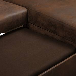 Canapé d'angle Tullow (convertible) Aspect cuir vieilli - Cognac vintage - Méridienne courte à droite (vue de face)