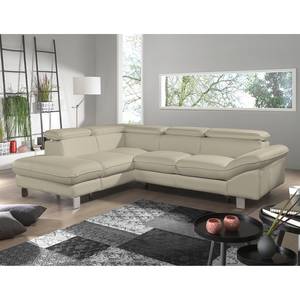 Ecksofa Waiho II Echtleder Warmes Beige - Longchair davorstehend links - Ohne Schlaffunktion