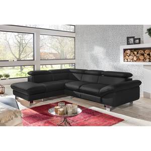 Ecksofa Waiho II Echtleder Schwarz - Longchair davorstehend links - Ohne Schlaffunktion