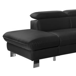 Ecksofa Waiho II Echtleder Schwarz - Longchair davorstehend links - Ohne Schlaffunktion