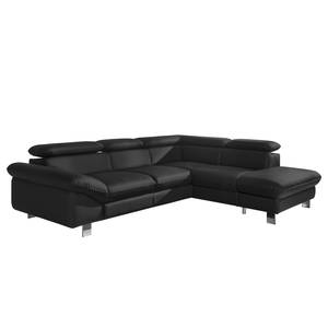 Ecksofa Waiho II Echtleder Schwarz - Longchair davorstehend rechts - Ohne Schlaffunktion