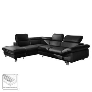 Ecksofa Waiho Kunstleder Schwarz - Longchair davorstehend links - Relaxfunktion - Schlaffunktion - Bettkasten