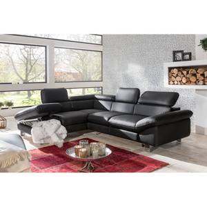 Ecksofa Waiho Kunstleder Schwarz - Longchair davorstehend links - Relaxfunktion - Schlaffunktion - Bettkasten