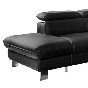 Canapé d'angle Waiho Imitation cuir - Noir - Méridienne courte à gauche (vue de face) - Fonction relaxation - Fonction couchage - Coffre de lit