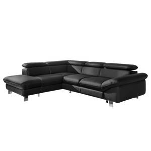 Canapé d'angle Waiho Imitation cuir - Noir - Méridienne courte à gauche (vue de face) - Fonction relaxation - Fonction couchage - Coffre de lit