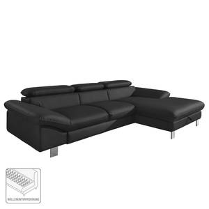 Ecksofa Waiho Kunstleder Schwarz - Longchair davorstehend rechts - Mit Schlaffunktion