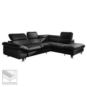 Ecksofa Waiho Kunstleder Schwarz - Longchair davorstehend rechts - Relaxfunktion - Schlaffunktion - Bettkasten