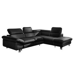 Ecksofa Waiho Kunstleder Schwarz - Longchair davorstehend rechts - Relaxfunktion - Schlaffunktion - Bettkasten