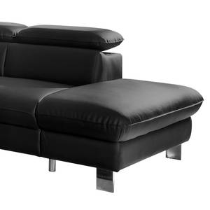 Canapé d'angle Waiho Imitation cuir - Noir - Méridienne courte à droite (vue de face) - Fonction relaxation - Fonction couchage - Coffre de lit