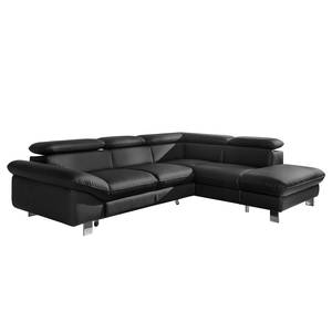 Ecksofa Waiho Kunstleder Schwarz - Longchair davorstehend rechts - Relaxfunktion - Schlaffunktion - Bettkasten