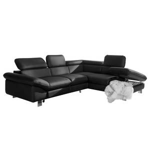 Canapé d'angle Waiho Imitation cuir - Noir - Méridienne courte à droite (vue de face) - Fonction relaxation - Fonction couchage - Coffre de lit