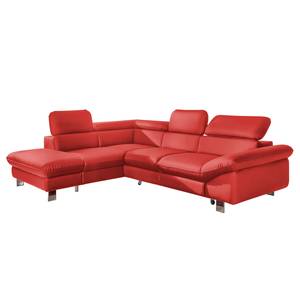 Hoekbank Waiho kunstleer - Cinnabar rood - Longchair vooraanzicht links - Relaxfunctie - Slaapfunctie - Opbergruimte