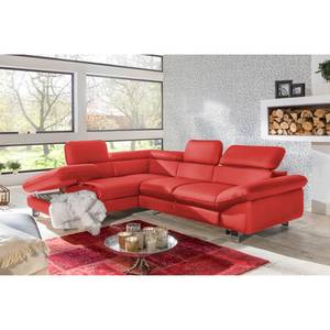 Hoekbank Waiho kunstleer - Cinnabar rood - Longchair vooraanzicht links - Relaxfunctie - Slaapfunctie - Opbergruimte