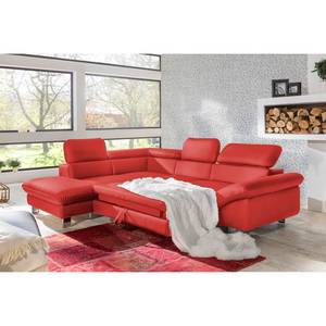 Hoekbank Waiho kunstleer - Cinnabar rood - Longchair vooraanzicht links - Relaxfunctie - Slaapfunctie - Opbergruimte