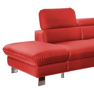 Hoekbank Waiho kunstleer - Cinnabar rood - Longchair vooraanzicht links - Relaxfunctie - Slaapfunctie - Opbergruimte