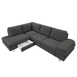 Ecksofa Wasillas Webstoff Anthrazit - Longchair davorstehend links - Schlaffunktion - Bettkasten