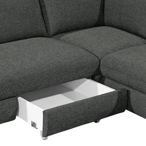 Ecksofa Wasillas Webstoff Anthrazit - Longchair davorstehend links - Schlaffunktion - Bettkasten