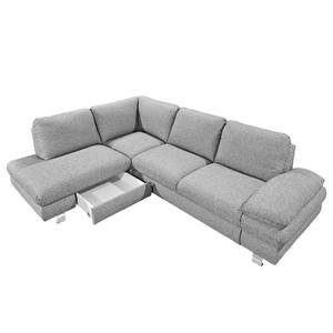 Ecksofa Wasillas Webstoff Grau - Longchair davorstehend links - Schlaffunktion - Bettkasten