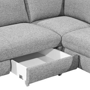 Ecksofa Wasillas Webstoff Grau - Longchair davorstehend links - Schlaffunktion - Bettkasten