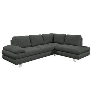 Ecksofa Wasillas Webstoff Anthrazit - Longchair davorstehend rechts - Schlaffunktion - Bettkasten