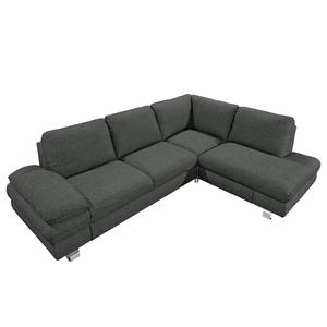 Ecksofa Wasillas Webstoff Anthrazit - Longchair davorstehend rechts - Schlaffunktion - Bettkasten