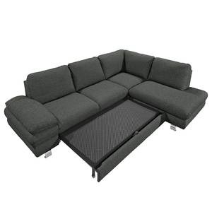 Ecksofa Wasillas Webstoff Anthrazit - Longchair davorstehend rechts - Schlaffunktion - Bettkasten