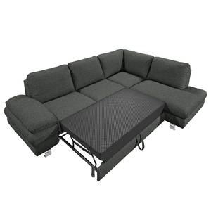 Ecksofa Wasillas Webstoff Anthrazit - Longchair davorstehend rechts - Schlaffunktion - Bettkasten