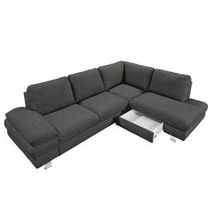 Ecksofa Wasillas Webstoff Anthrazit - Longchair davorstehend rechts - Schlaffunktion - Bettkasten