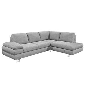 Ecksofa Wasillas Webstoff Grau - Longchair davorstehend rechts - Schlaffunktion - Bettkasten