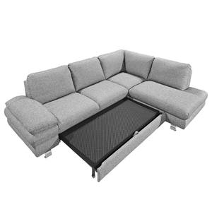 Ecksofa Wasillas Webstoff Grau - Longchair davorstehend rechts - Schlaffunktion - Bettkasten