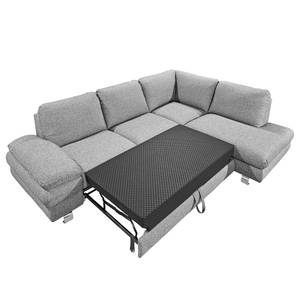 Ecksofa Wasillas Webstoff Grau - Longchair davorstehend rechts - Schlaffunktion - Bettkasten