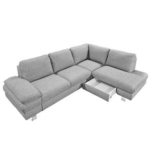 Ecksofa Wasillas Webstoff Grau - Longchair davorstehend rechts - Schlaffunktion - Bettkasten