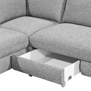 Canapé d'angle Wasillas Tissu - Gris - Méridienne courte à droite (vue de face) - Fonction couchage - Coffre de lit