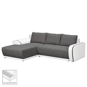 Ecksofa Westford (mit Schlaffunktion & 2 Hocker) - Kunstleder / Strukturstoff - Weiß / Grau - Longchair davorstehend links