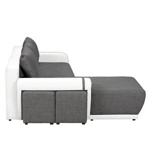 Ecksofa Westford (mit Schlaffunktion & 2 Hocker) - Kunstleder / Strukturstoff - Weiß / Grau - Longchair davorstehend links