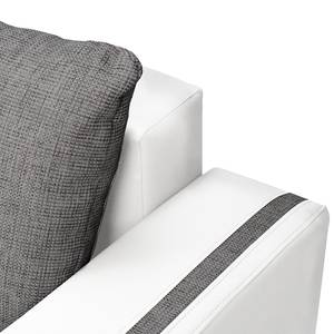 Ecksofa Westford (mit Schlaffunktion & 2 Hocker) - Kunstleder / Strukturstoff - Weiß / Grau - Longchair davorstehend links