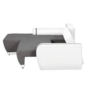 Ecksofa Westford (mit Schlaffunktion & 2 Hocker) - Kunstleder / Strukturstoff - Weiß / Grau - Longchair davorstehend links
