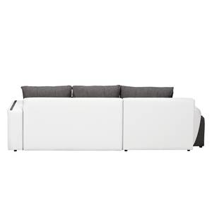 Ecksofa Westford (mit Schlaffunktion & 2 Hocker) - Kunstleder / Strukturstoff - Weiß / Grau - Longchair davorstehend links