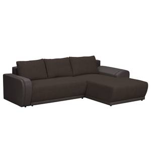 Ecksofa Westford (mit Schlaffunktion & 2 Hocker) - Kunstleder / Strukturstoff - Dunkelbraun / Braun - Longchair davorstehend rechts