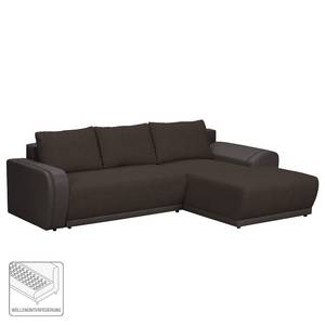 Ecksofa Westford (mit Schlaffunktion & 2 Hocker) - Kunstleder / Strukturstoff - Dunkelbraun / Braun - Longchair davorstehend rechts