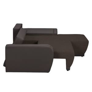 Ecksofa Westford (mit Schlaffunktion & 2 Hocker) - Kunstleder / Strukturstoff - Dunkelbraun / Braun - Longchair davorstehend rechts