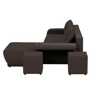 Ecksofa Westford (mit Schlaffunktion & 2 Hocker) - Kunstleder / Strukturstoff - Dunkelbraun / Braun - Longchair davorstehend rechts