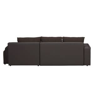 Ecksofa Westford (mit Schlaffunktion & 2 Hocker) - Kunstleder / Strukturstoff - Dunkelbraun / Braun - Longchair davorstehend rechts